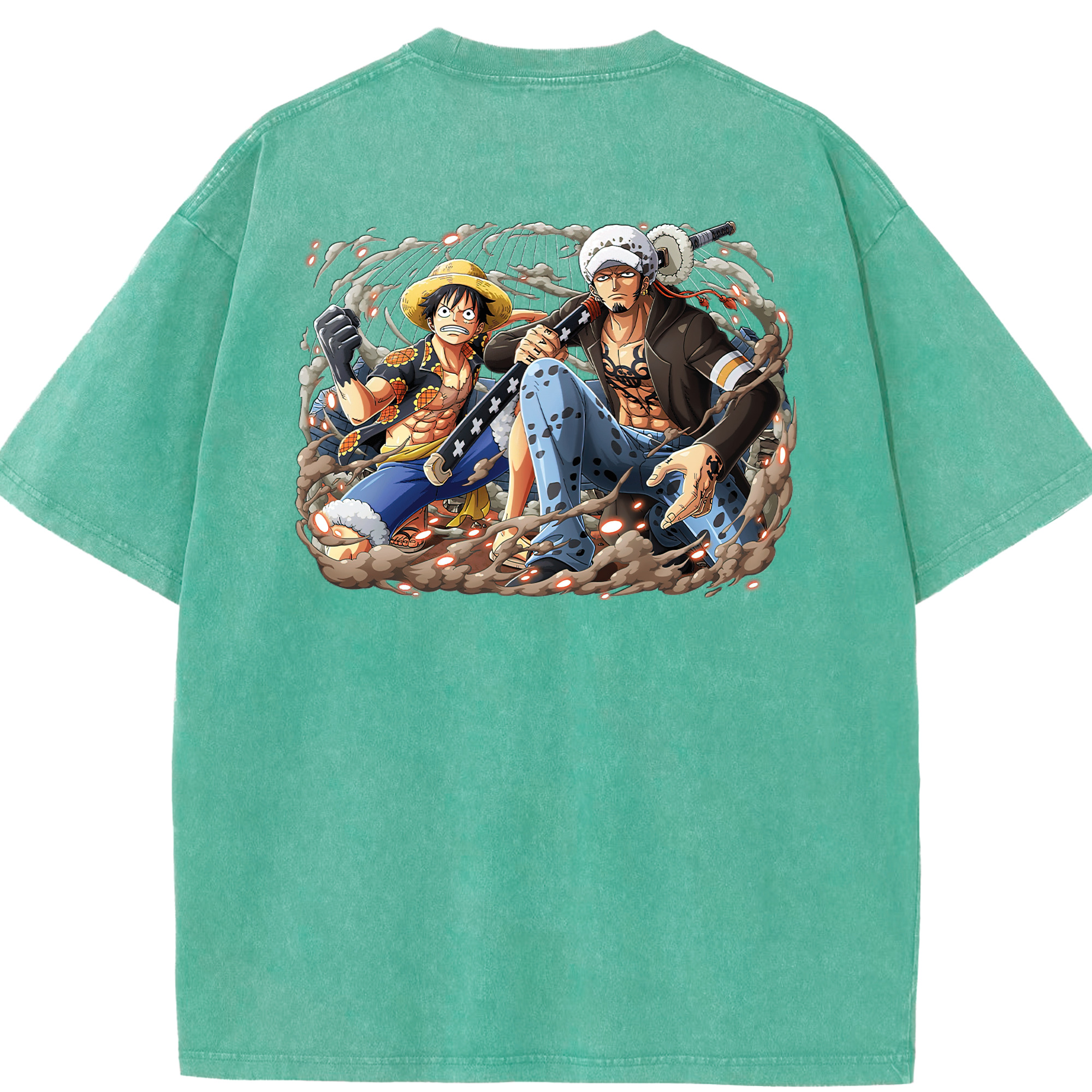 ワンピース モンキー・D・ルフィ ONE PIECE Monkey D. Luffy 綿100% ヴィンテージ風 半袖Tシャツ（背面プリント）